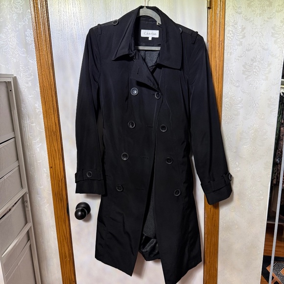 CALVIN KLEIN Womens Black Belted Trench Coat Size Large L - Picture 2 of 6